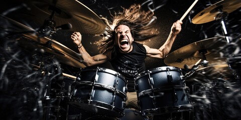Fototapeta na wymiar Rock drums. enthusiastic playing.