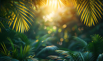 Fototapeta premium Tropical Palm Leaves in Sunlight, Generative AI 