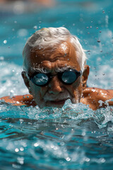 Elderly Man Enjoying Aquatic Exercise,Active elder people, Adventure