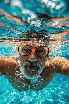 Elderly Man Enjoying Aquatic Exercise.,Active elder people, Adventure