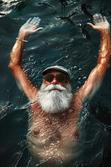 Senior Man Enjoying Water Aerobics,Active elder people, Adventure