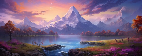 The majestic mountains stood tall against the vibrant sky, as the distant planet beckoned with its unknown allure, a landscape that evoked a sense of wonder and adventure