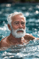 Senior Man Synchronized Swimming Practice,Active elder people, Adventure