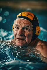 Senior Man Playing Water Polo,Active elder people, Adventure