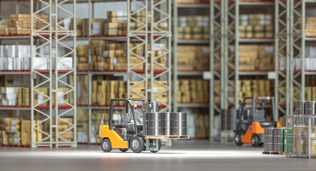 Industrial warehouse forklift at work - 755494887