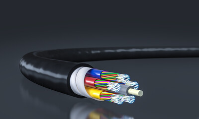 3d illustration of a cross-section of fiber optic cable - 755494895