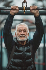 Elderly Man Doing Exercises Outdoors,Active elder people, Adventure