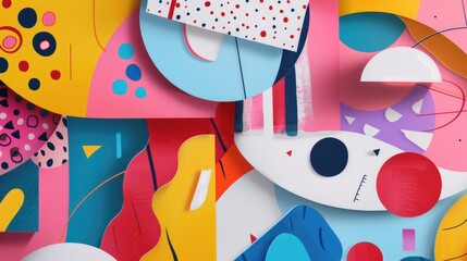 An abstract composition of vibrant, colorful shapes and patterns, creating a playful and dynamic visual experience.