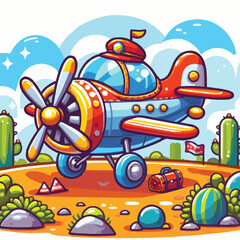 Obraz na płótnie Canvas Free vector colorful cartoon airplane on ground