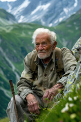 Courageous Elderly Mountain Enthusiast Portrait,Active elder people, Adventure