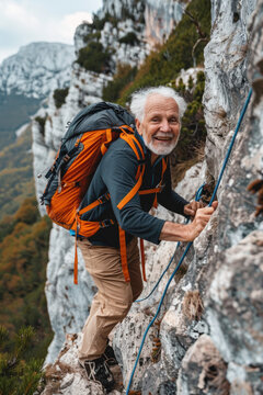 Brave Elderly Mountain Man Portrait,Active elder people, Adventure