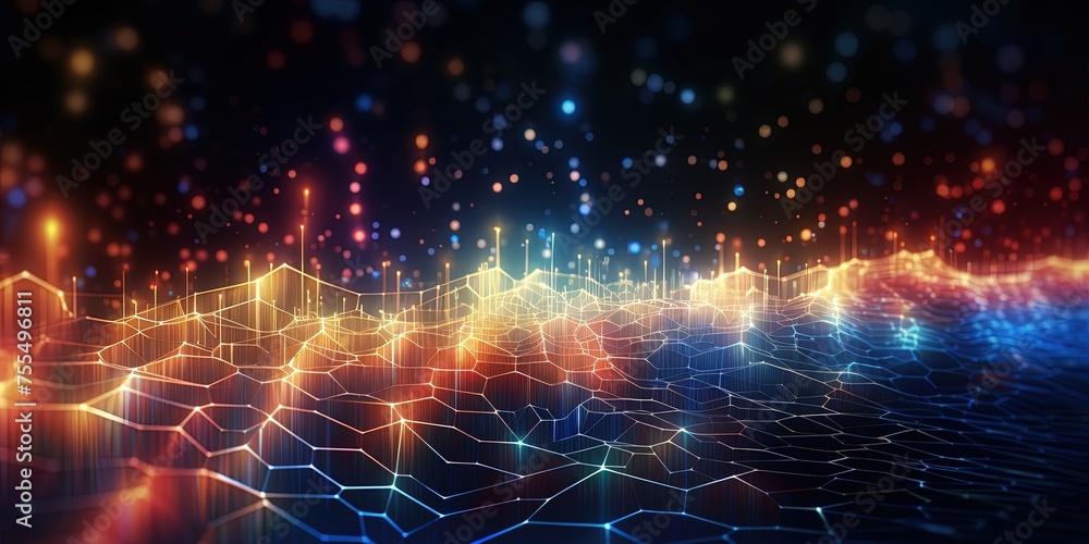 Poster abstract visualization of data flowing in tunnel shape, information processing and analytics concept