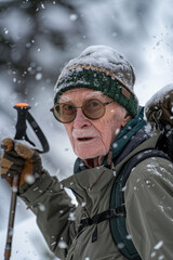 Naklejka premium Courageous Elderly Man Skiing Portrait,Active elder people, Adventure