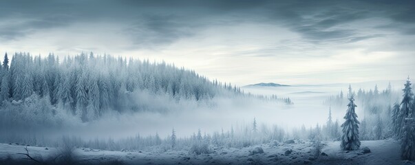 Amazing mystical rising fog sky forest snow snowy trees landscape snowscape in black forest - obrazy, fototapety, plakaty