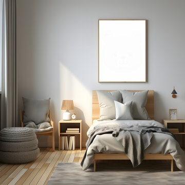 Minimalist Home Interior with Interior Mockup with one white picture frame on background