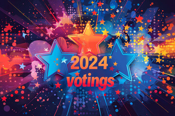 Colorful stars with 2024 votings theme against a vibrant backdrop