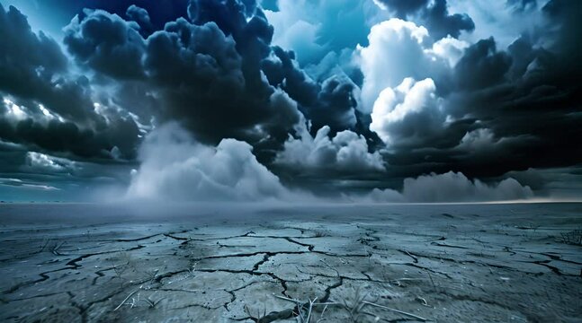 Dramatic Storm Clouds Over Cracked Land with AI generated.
