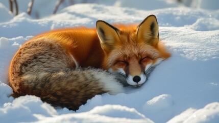 Fototapeta premium Beautiful Wild Red Fox Close Up in A Snowy Scenery
