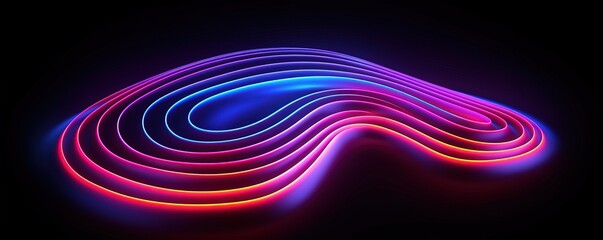 Colorful abstract neon fingerprint on black background. Swirling lines design. Glowing ID wallpaper - obrazy, fototapety, plakaty