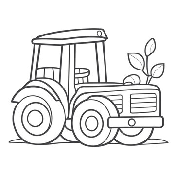 recommend clip art: a cute farm tractor towing hayride  simple coloring book imagenot too many details, monochrome vector simplevery thick lines white background, vector illustration line art