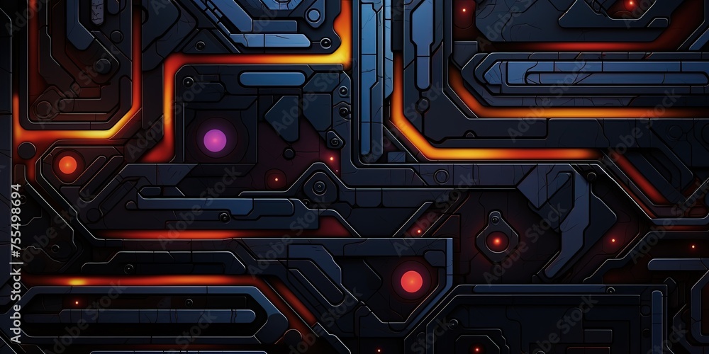 Poster dark color scifi design external panels abstract. wide format.