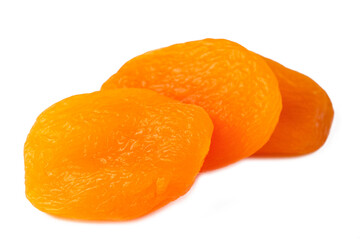 Dried apricot fruit on a white background.