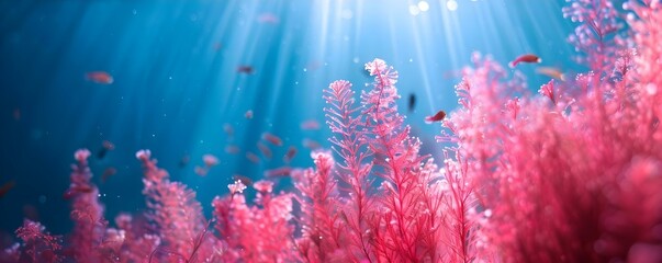 Fototapeta na wymiar Red Algae Drifting in the Water. Concept Aquatic Ecosystems, Marine Biology, Red Algae, Ocean Ecology, Underwater Habitats