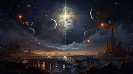 A celestial scene with planets and stars  interior   interior interiorv - obrazy, fototapety, plakaty
