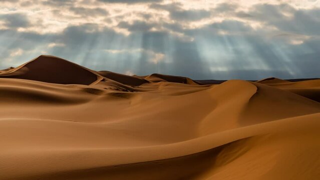 Timelapse of sunset over the sand dunes in the desert. Gobi desert