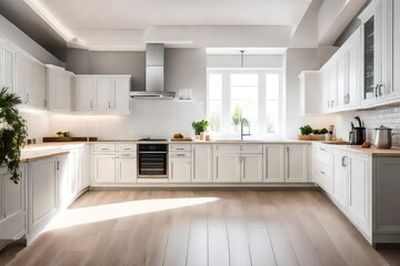 Fototapeta na wymiar modern kitchen interior with white furniture