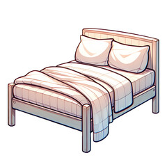 Bed with pillows, simple cartoon desing. 