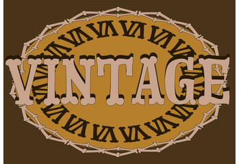 Retro 'VINTAGE' label with ornate typography and star pattern border.