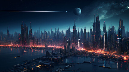 A cyberpunk city skyline  interior   interior