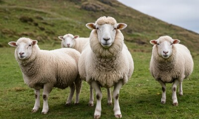 Obraz premium A sheep is standing in a field with other sheeps