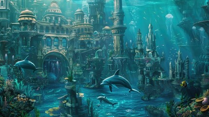 Teeming with marine life and dolphins, the underwater city's ancient architecture is enchantingly illuminated by streaming sunbeams.