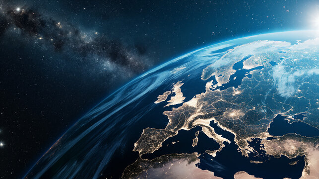 A view from space on Europe continent, planet Earth from satellite view