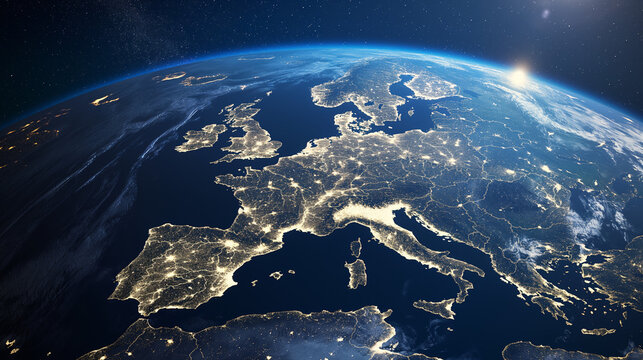 A view from space on Europe continent, planet Earth from satellite view