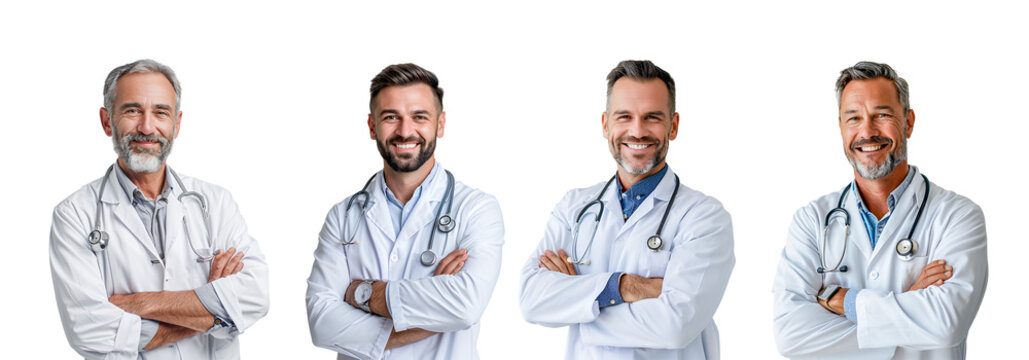 Group of male doctors on trasparent 