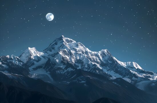 Ethereal Himalayan Peaks Under Moonlight: A Nikon D850 Masterpiece with AFS NIKKOR 24-70mm Lens.