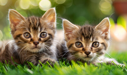 two kittens on green grass