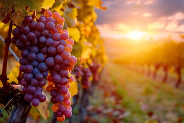 Naklejka premium Red grapes ripening in the vineyard
