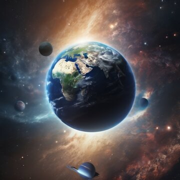 Three dimensional render of planet earth floating in outer space
