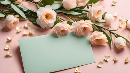Happy Mother`s Day, Women`s Day, birthday, invitation or Thank You card. Pastel colors. Space for text.