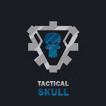 Sci Fi Futuristic Skull Logo For Games Tactical Military  Casual Stuff Spooky Blue Vector Design