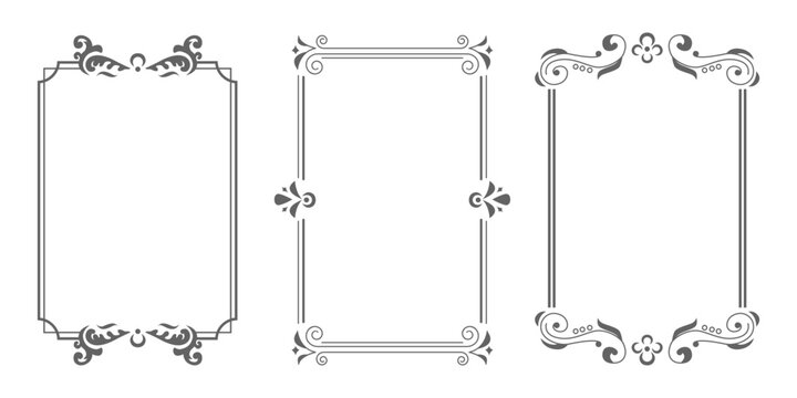 Decorative Vintage Frames and Borders Set. Floral Ornament. Vector Illustration.