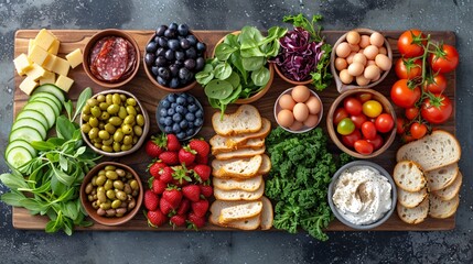 a board with different foods on it