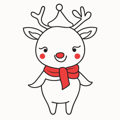 cute rudolph the red-nosed reindeer, vector illustration line art