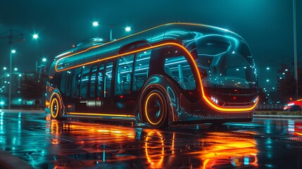 a bus on a wet street