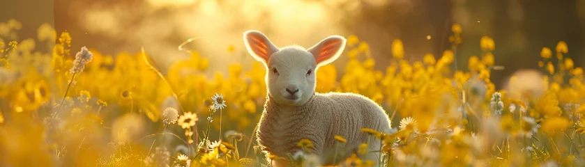 Fotobehang Easter lamb in a spring meadow © North