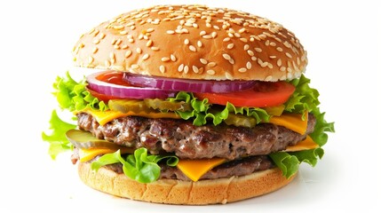 Delicious burger with many ingredients.
